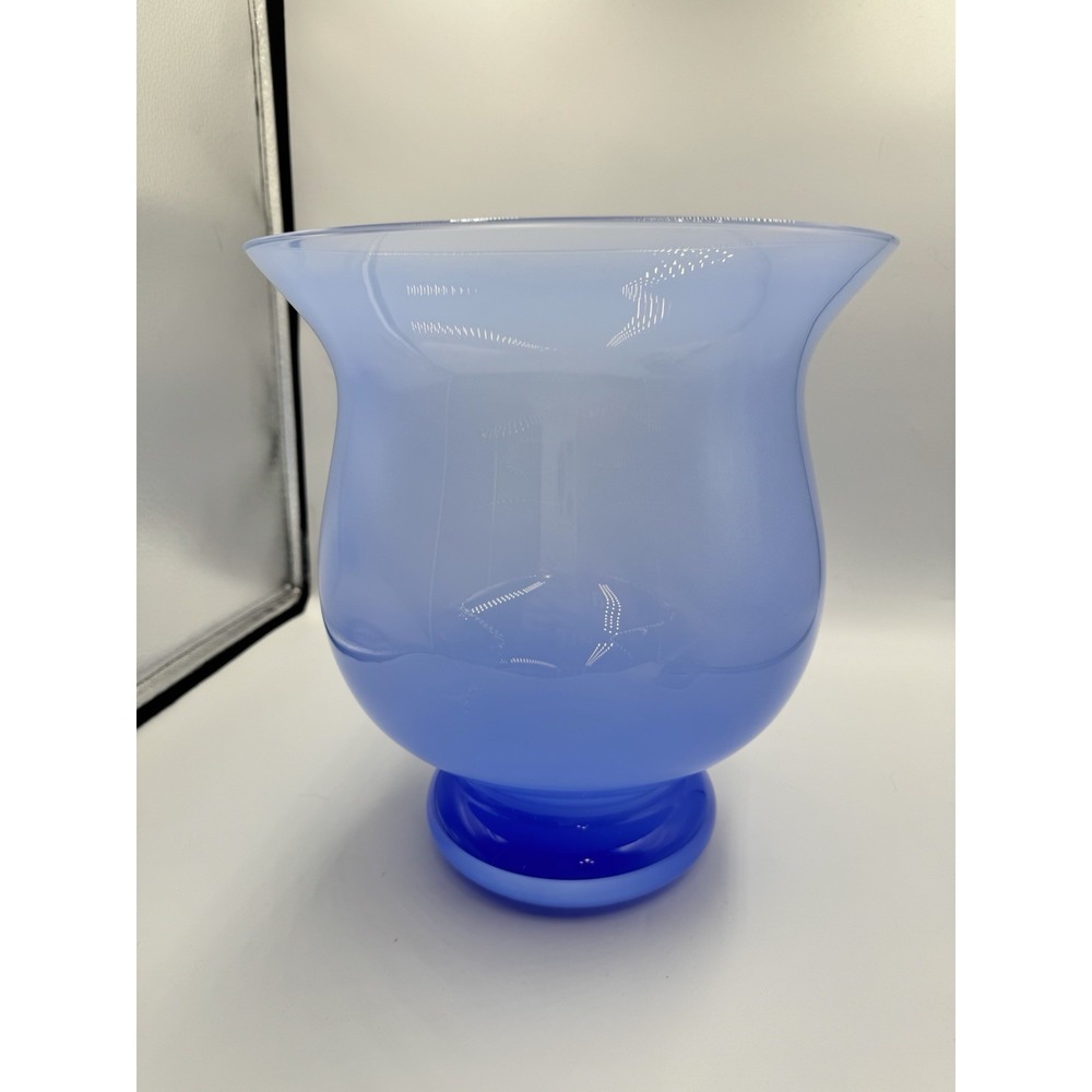Crate and Barrel Glass Blue Opalin BELLA HURRICANE VASE Hand Blown In Poland BIG